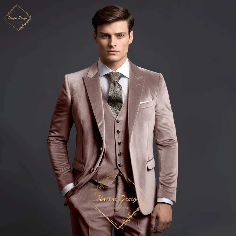 Classic Elegance Mens Grey Velvet 3-Piece Custom Suit Timeless Style for Every Occasion Wedding Dating Prom Annual Dinner Party X250704