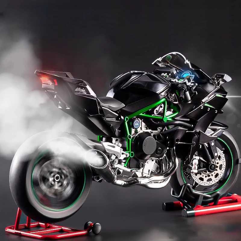 Large 1 6 Kawasaki H2R Guided Spray Dynamic Alloy Metal Die Casting Motorcycle Model Sound Light Boutique Simulated Gift Box W241126