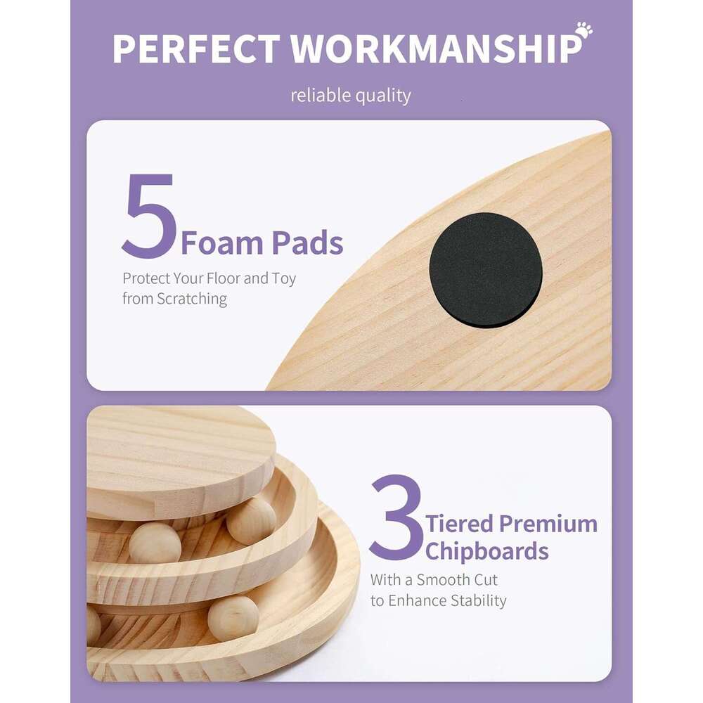 Made4Pets Cat Scratching Post for Indoor Cats Wooden Ball Track Two-Layer Modern Sisal 17.7" Tall Scratch Post Interactive Toy with Dangling Ball