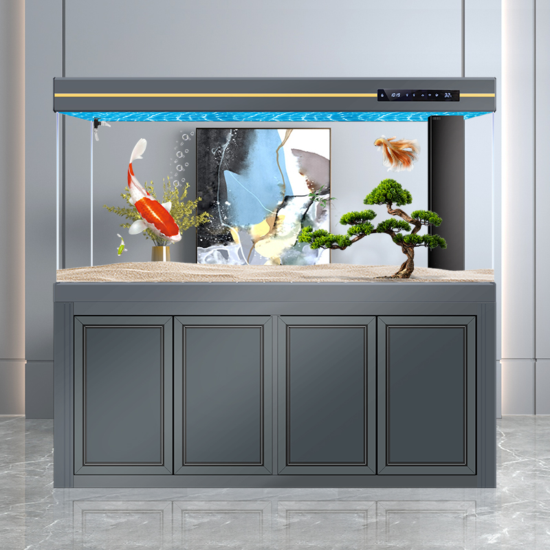 Large fish tank glass aquarium living room dragon fish tank 1.2m 1.5m 1m 3M aluminum alloy bottom cabinet bottom filter