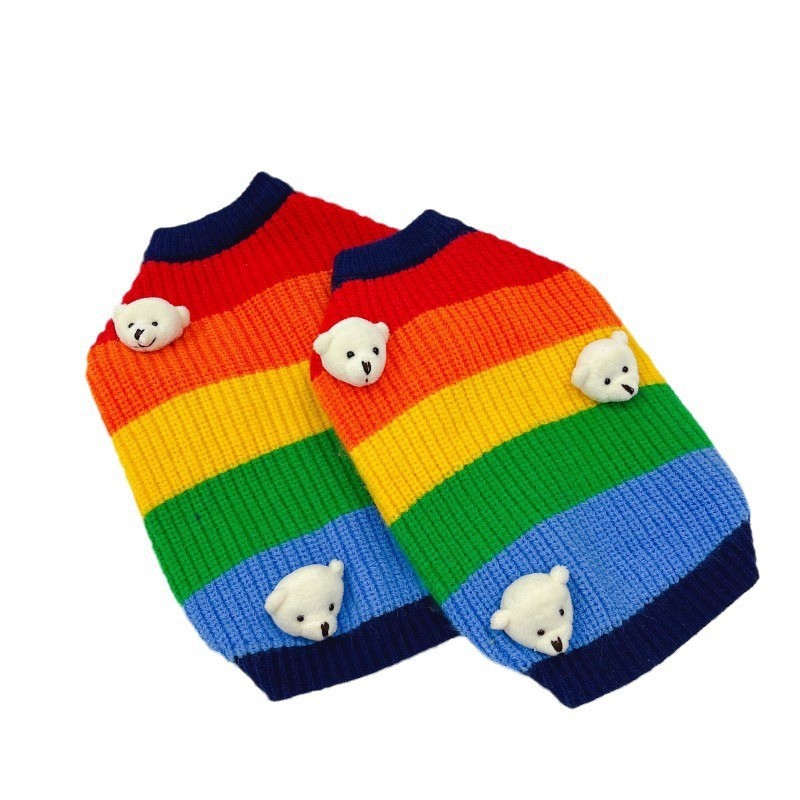 Pet autumn and winter thick warm knitted sweater for dogs and cats small and medium-sized colorful knitted clothes for pet