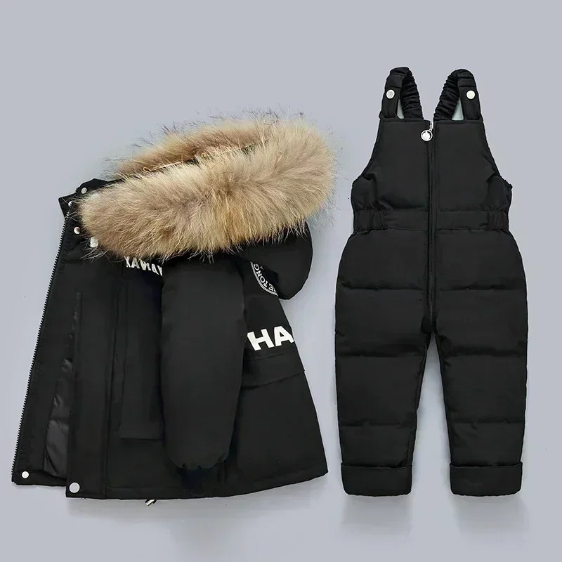 Winter down jacket Jumpsuit Baby Boy parka real Fur Girl Clothes children Clothing Set Toddler Thick warm Overalls Snowsuit 241126
