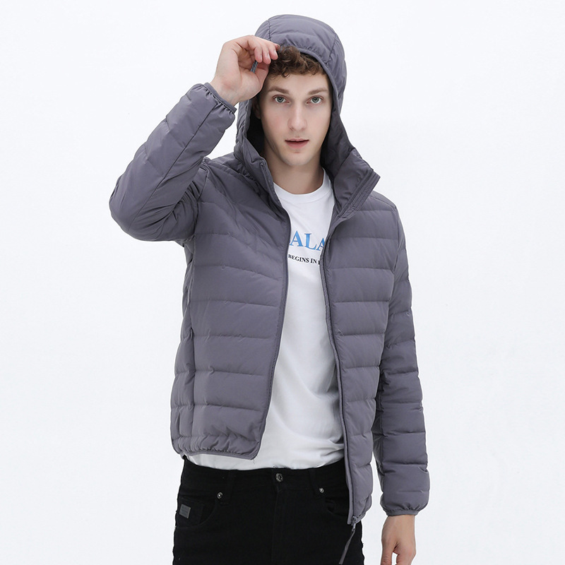 2025 new lightweight down men's hooded seamless one-piece woven jacket plus size