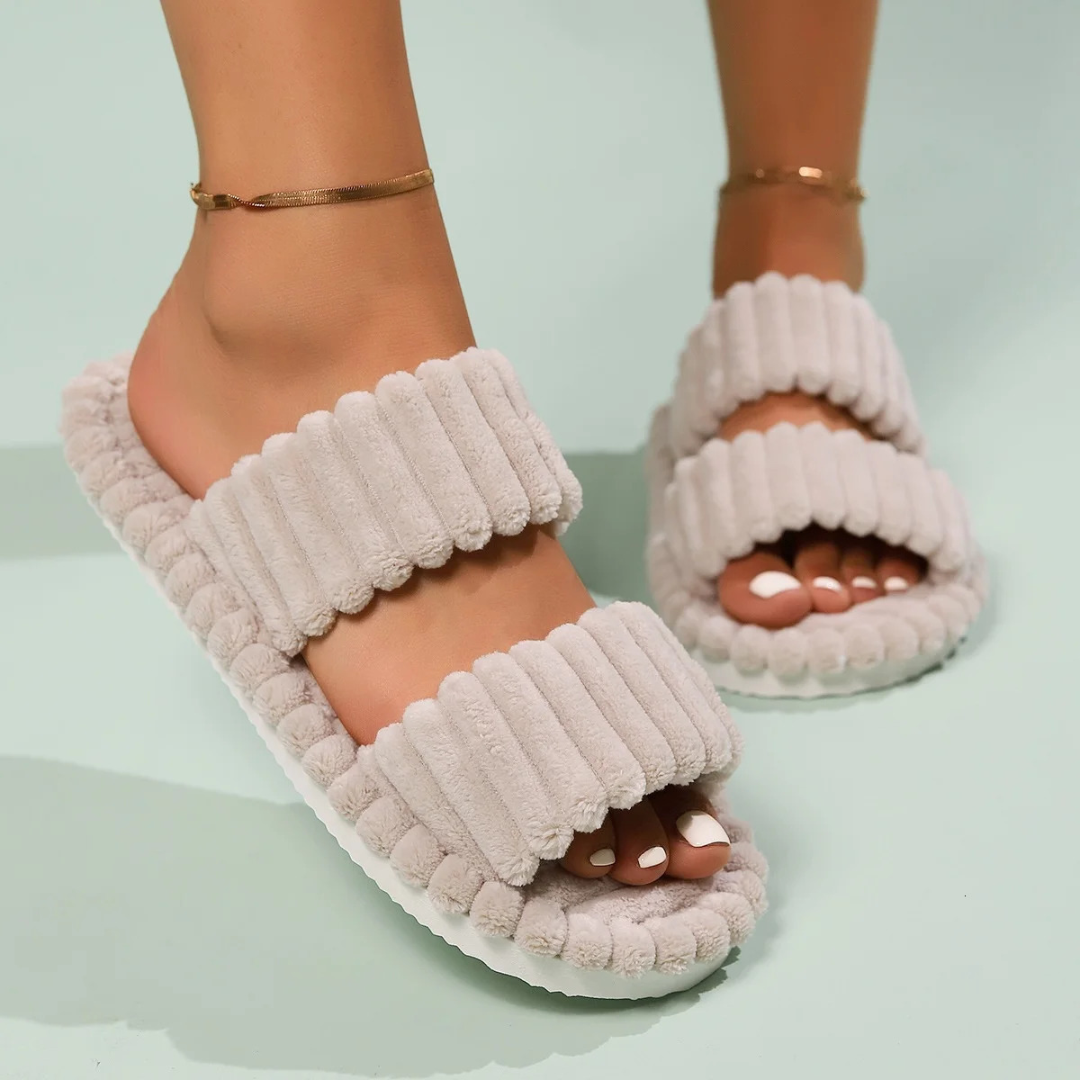 Womens bow slippers seasonal home shoes indoor corduroy soft casual comfortable living room anti slip flip cover 241126