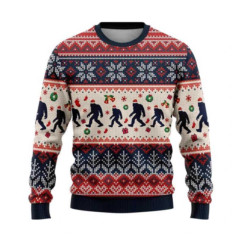 Harajuku Ugly Mens Christmas Sweater Sasquatch Graphic Sweater Casual Christmas Sweater Neutral Zipper Top W241126