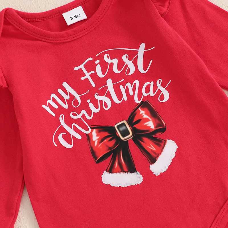 Clothing Sets Baby Girls Christmas Outfits Autumn Clothes Bow Print Long Sleeves Romper and Elastic Flared Pants Headband 3 Pieces Set H241126