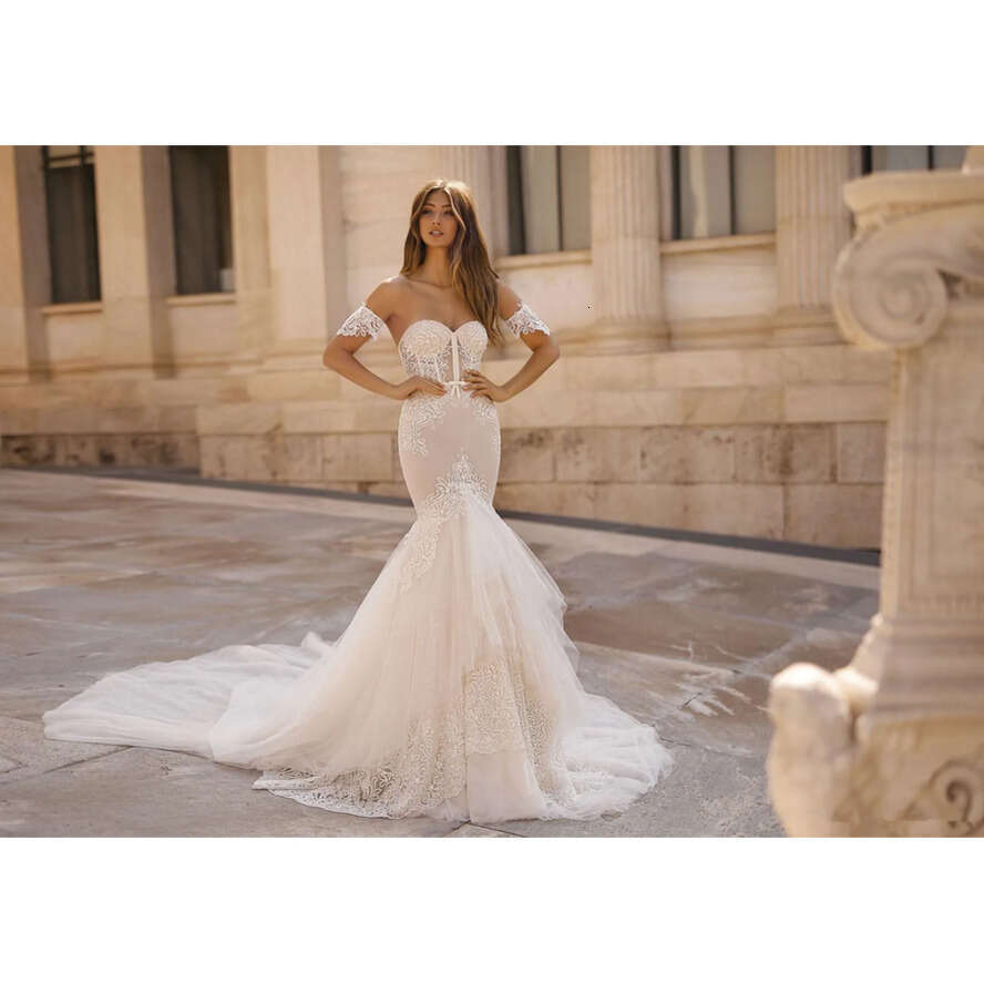 Berta Lace Mermaid Wedding Dresses 2020 Sweetheart Tulle Appliques Bridal Gowns Sweep Train Sexy Backless Beach Vestidos De Noiva