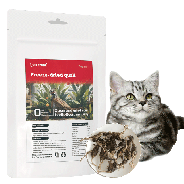 Oem Odm Package Pet Snack High Protein Cheap Price Natural Cat Treats Low Fat Freeze-Dried Quail Natural Cat Food
