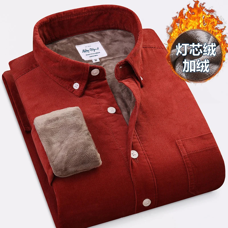 Corduroy Warm Shirt Cotton Plush Thick Mens Shirt Winter Warm Mens Clothing Wool Lining Velvet Coat Windproof Coat 241126