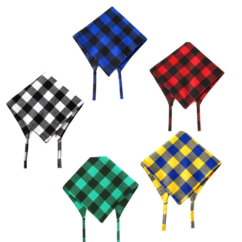 Hot Sale Promotional Gifts Custom Logo Pet Accessories Supplies Cotton Double Layer Printed Plaid Triangle Dog Scarf Bandana