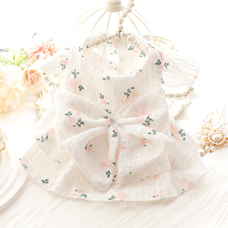 Summer luxury fashion cotton clothes pet flower princess dress clothing fancy summer dog clothes with bowknot for cats and dogs