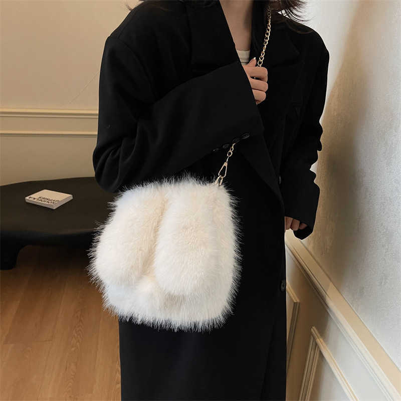New Cute Cartoon Linglong Rabbit Ears Imitation Fox Hair Autumn/Winter Plush Bag for Women, Handbag, Crossbody Bag 241126