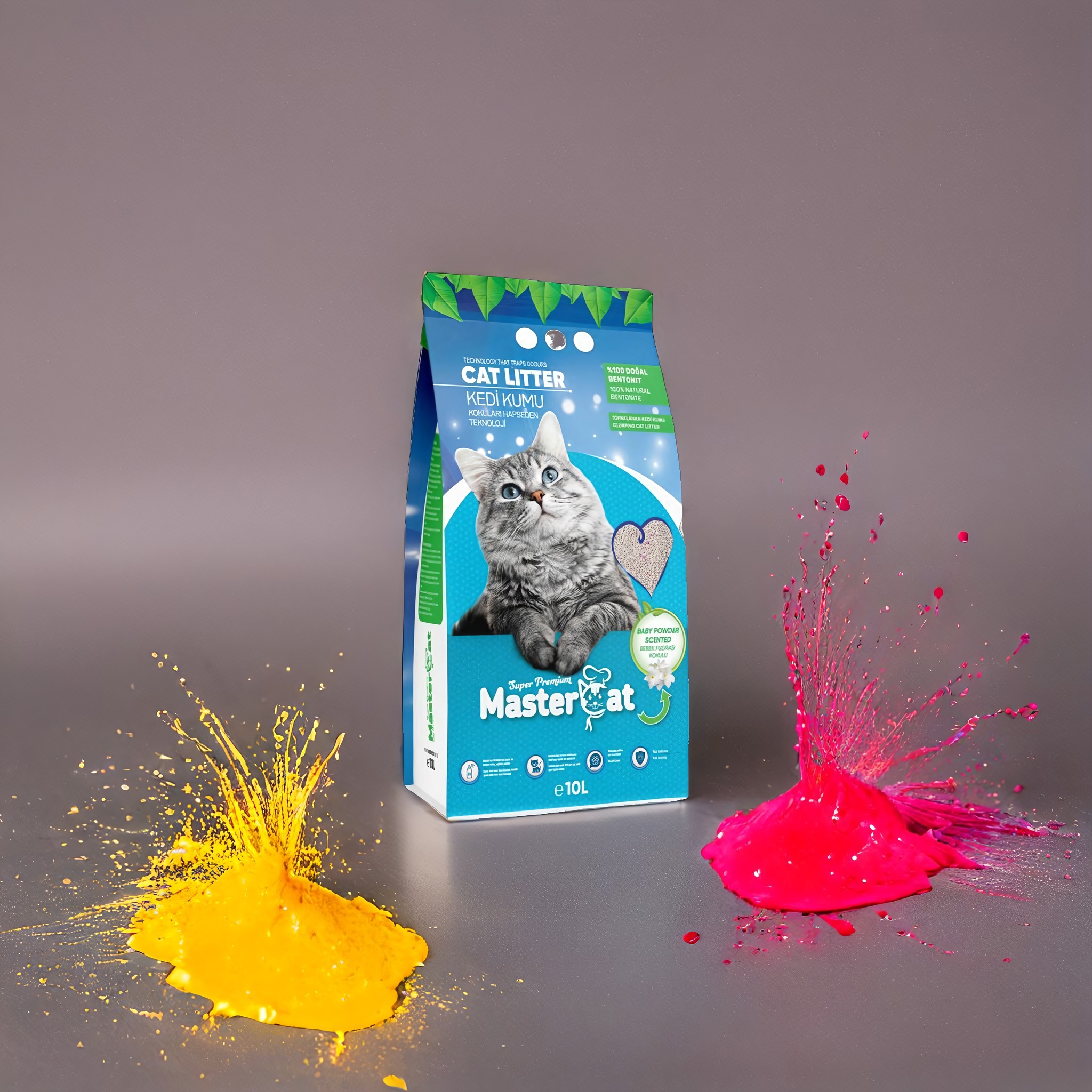 MasterCat Premium Fast Clumping Sand & Crystal Cat Litter Sustainable Bentonite Baby Powder Scent Grey Premium Grade Cat Litter