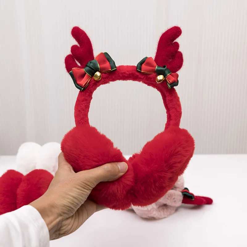 Christmas Foldable Plush Antler Earmuffs Women Warm Earmuffs Cartoon Deer Horn Bow Earfl Student Cold Protection Ear CoverXJ241126