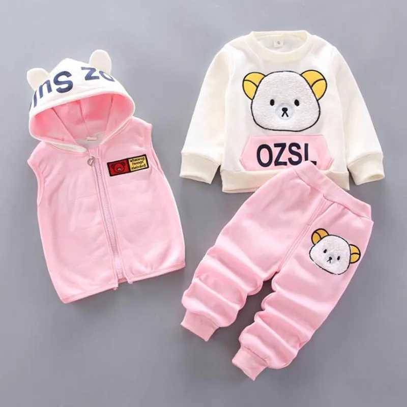 Clothing Sets Baby Boys And Girls Clothing Set Tricken Fleece Children Hooded Outerwear Tops Pants 3PCS Outfits Kids Toddler Warm Costume Suit H241126