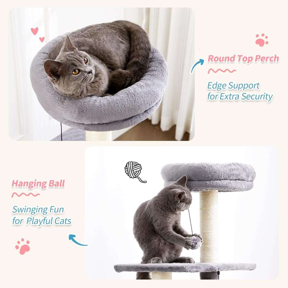 Made4Pets Cat Tree, 52.4" Tall Indoor , Multi-Level Large Cat Condo with Scratching Posts and Pompoms, Plush Kitten Climbing Tower with Cat Groom
