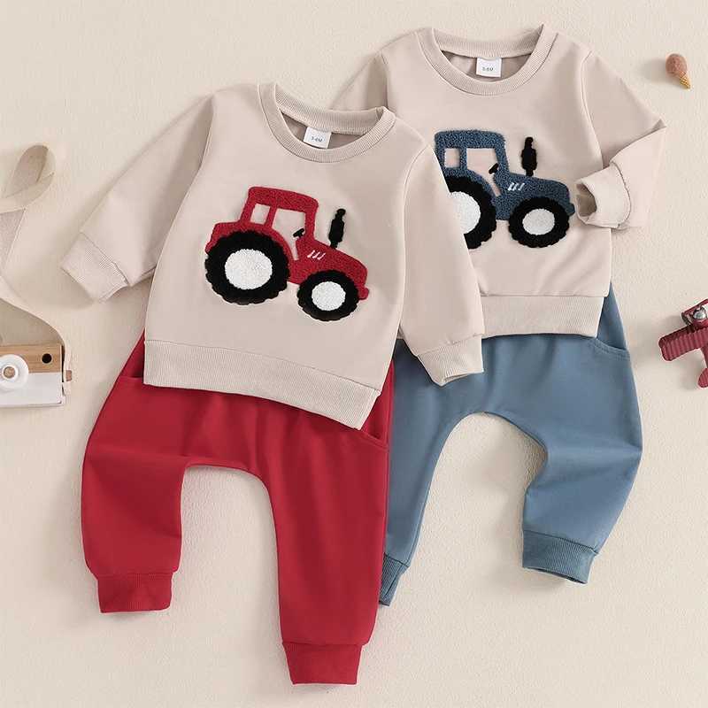 Clothing Sets 0-3Years Toddler Bay Boy Outfits Fall Spring Clothes Tractor Embroidery Long Sleeve Sweatshirt with Solid Long Pants 2PCS Sets H241126