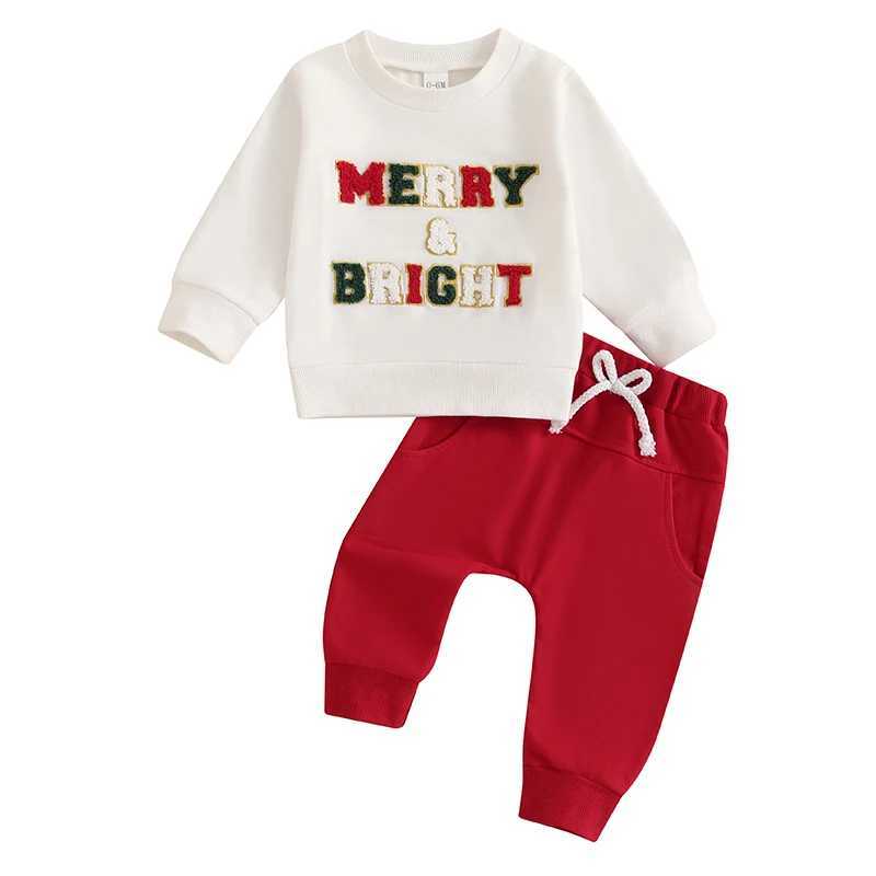 Clothing Sets Cute Baby Girl Boy Christmas Clothes Set with Letter Print Sweatshirt and Solid Color Pants for Toddlers H241126