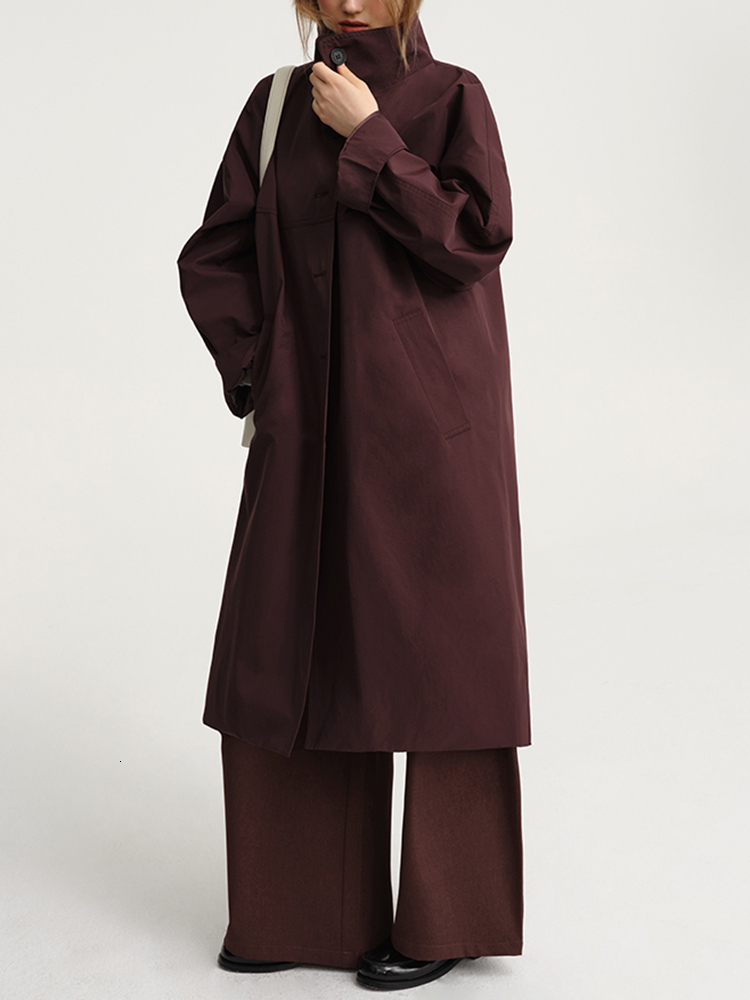 Solid Casual Trench For Women Stand Collar Sleeve Patchwork Single Breasted Temperament Long Coats Female New