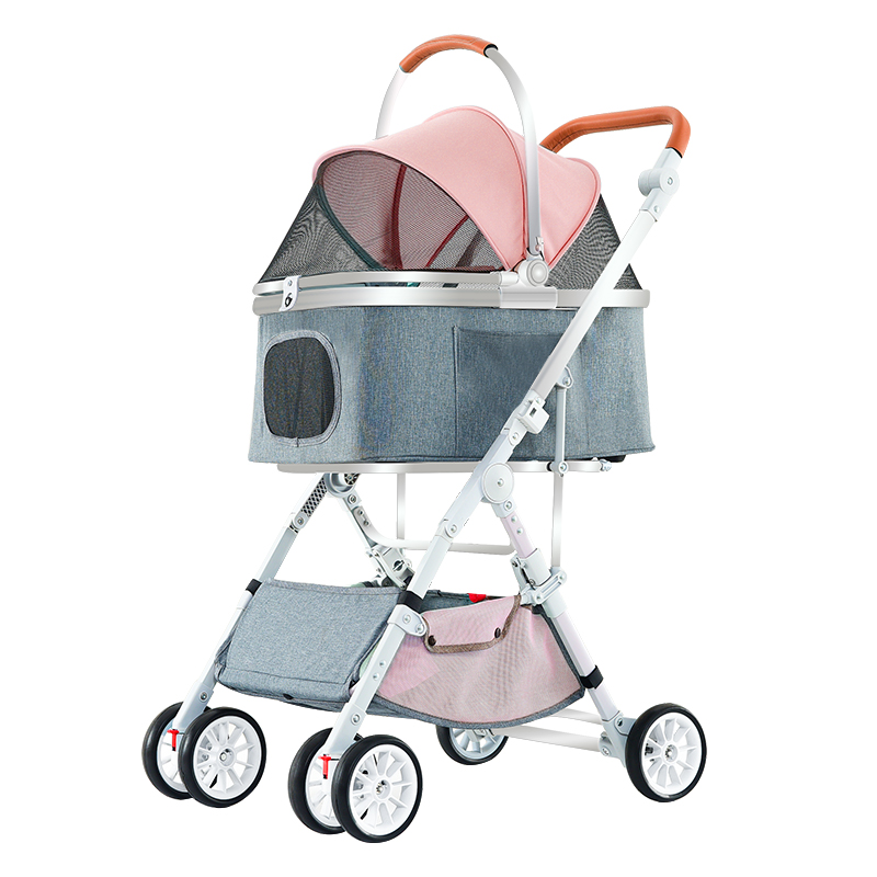 //Hot Sale Luxury 4 Wheels Folding Easy to Assemble Pet Trolley Dog Stroller Factory Price