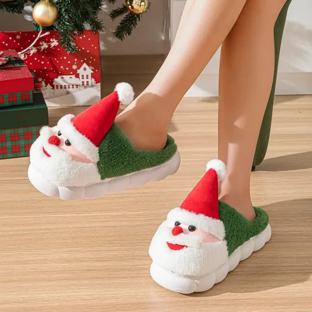 Winter Warm Slipper Christmas Fashion Snow Cold Warm Home Cotton Slippers Women Girls Shoes Cute Santa Claus Footwear 241126