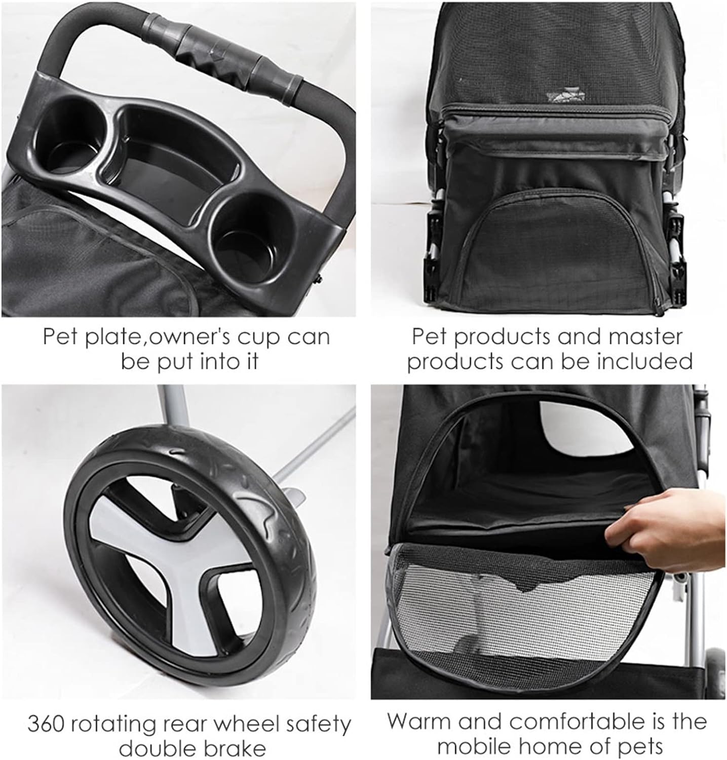 4 Wheels Pet Travel Trolley Cat Dog Jogger Stroller with Cup Holder and Storage Basket Pet Pushchair for Small Medium Cats Dogs