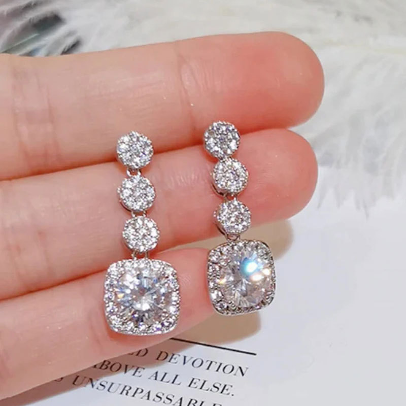 Dangle Earrings: 2024 Sier CZ Dia White Cubic Zircon Jewelry