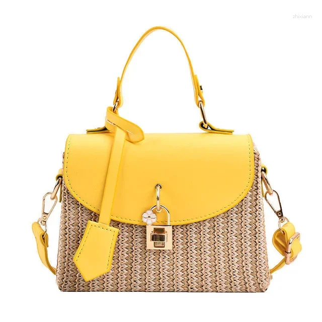 Totes Fashion Lock Straw Woven Bag Casual Handheld Small Square Women's zhanyishengli
