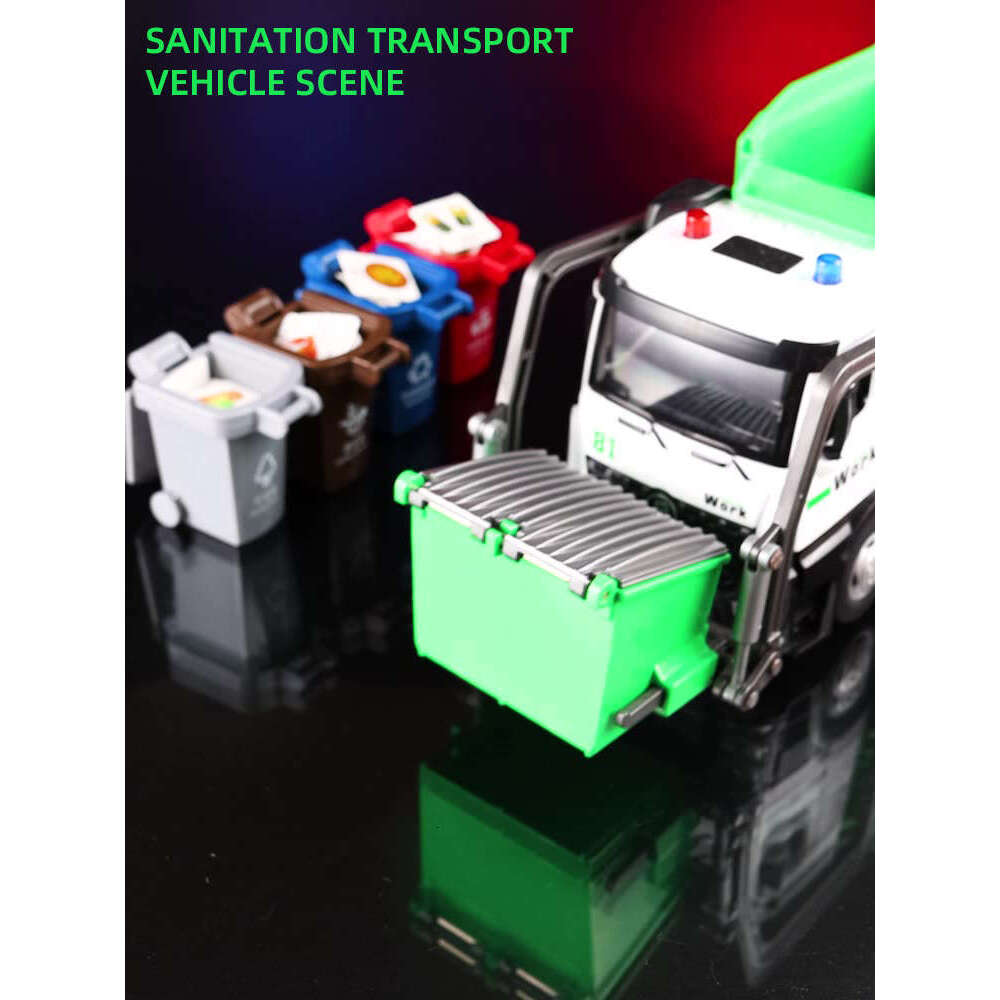 Large Sanitation Garbage Truck Transportation Classification Engineering Vehicle Alloy Metal Car Model Sound Light Children Toys