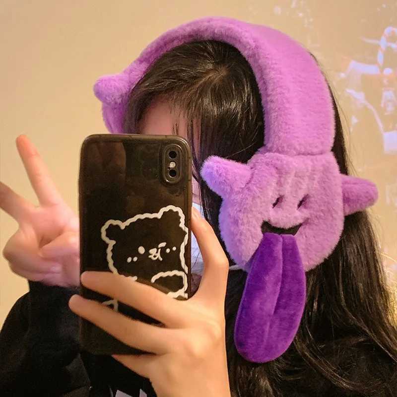 Winter cartoon funny tongue spitting plush earmuffs for women autumn and winter warm ear protection earmuffsXJ241126