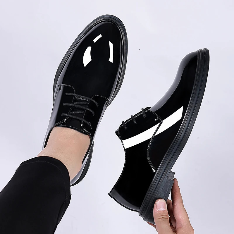 FUQIAO Men 68cm Derby Shoes Patent Leather Height Increase Men Dress Shoes Formal Elevator Business Lift Shoes Bright Upper 241126