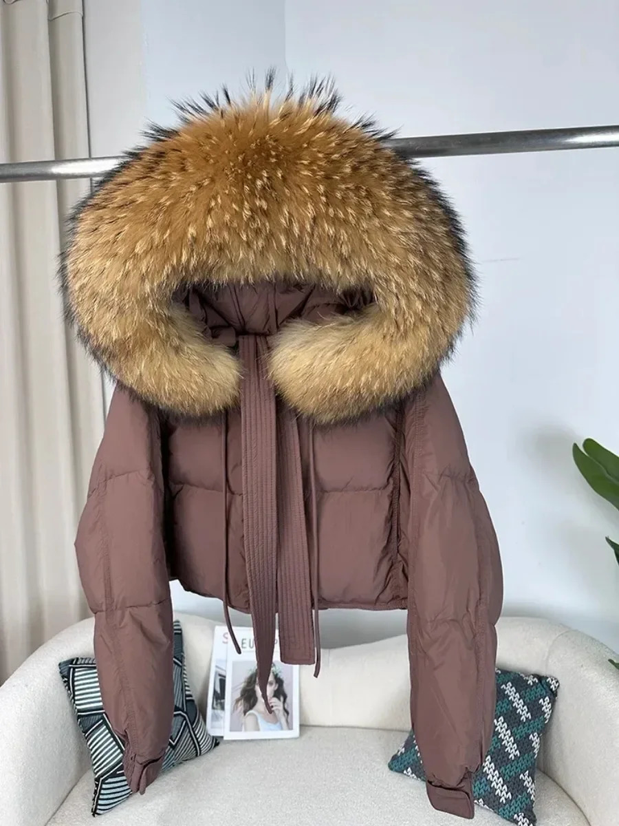 Winter Womens Jacket Detachable Genuine Fox Fur Raccoon Fur Collar Thick Duck Down Loose Street Clothing 241125