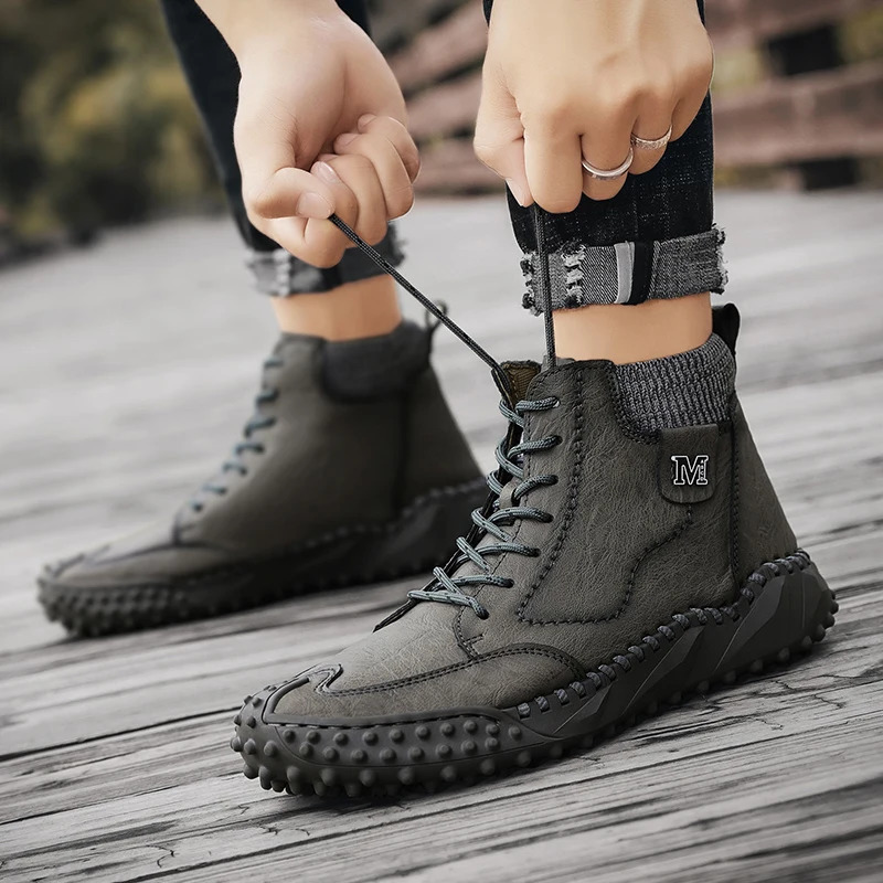 Winter Warm Mens Casual Shoes Fashion Mens Leather Boots Comfortable Mens Ankle Boots Outdoor High Quality Hiking Boots Men 241114