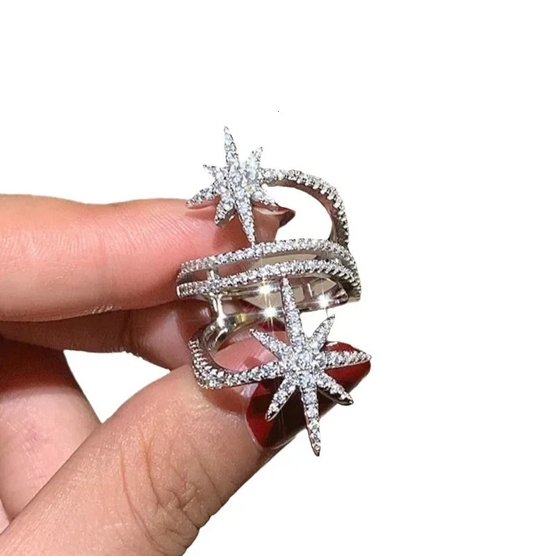 European and American Light Niche Ring Personalized Micro Inlaid with Stars Multilayer Surround Geometric Jewelry 241122