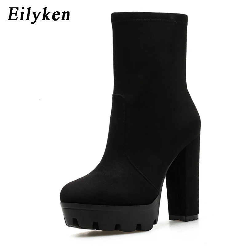 Eilyken Fashion High Heels Ankle Boots Women Thick Platform Boots Autumn Winter Ladies Worker Gothic Shoes Botas Mujer 241114