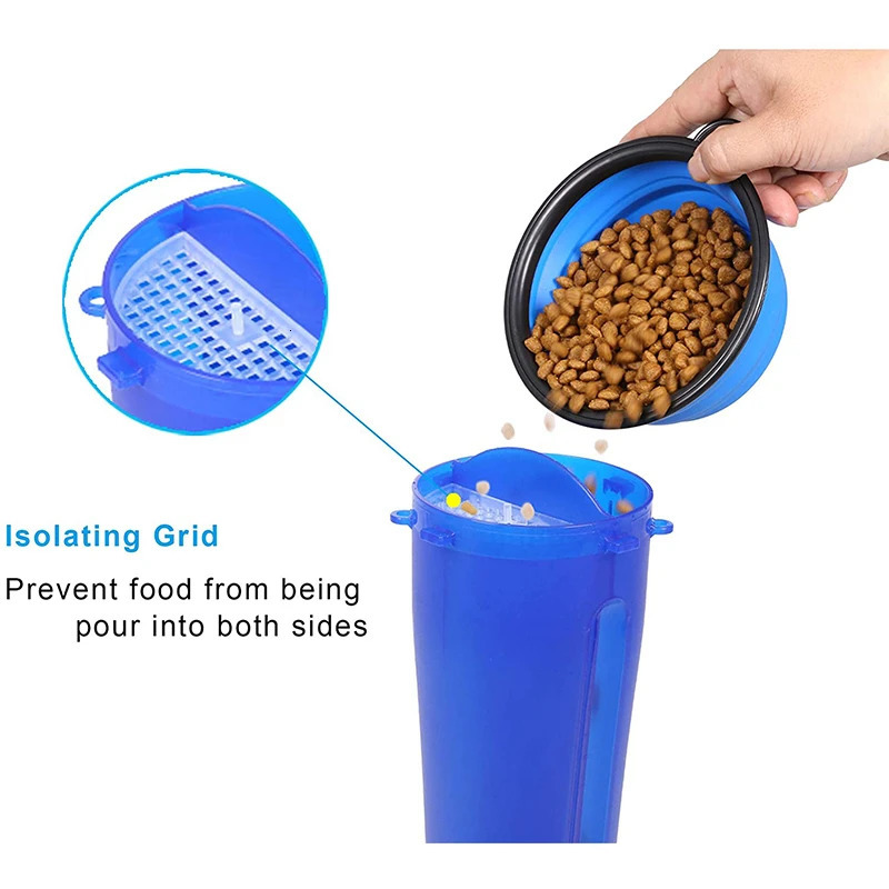 free shipping Pet Travel Water Bottle 2 in 1 Foldable Feed Bowl Drink Cup Food Container Silicone Outdoor DoubleUsed Portable Cat Dog Feeder 241125