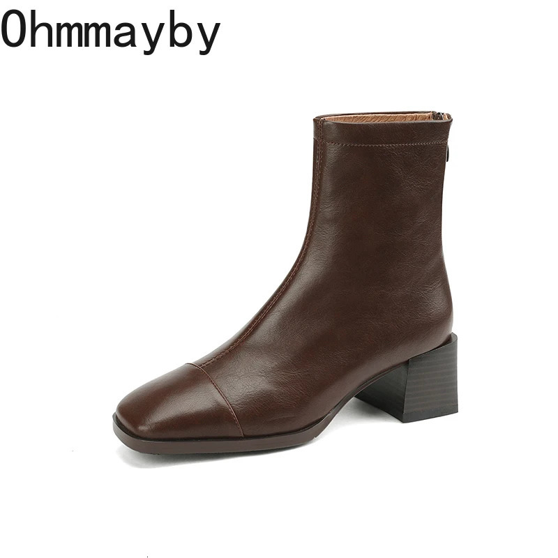 Retro Style Women Short Boots Fashion Back Zippers Ankle Booties Square High Heels Autumn Winter Shoes 241114