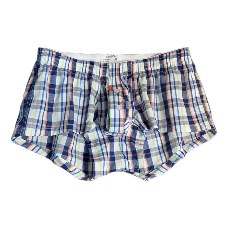2 pieces/batch of summer mens loose underwear mens pure cotton breathable Aro pants casual trend plaid home boxing shorts 241126