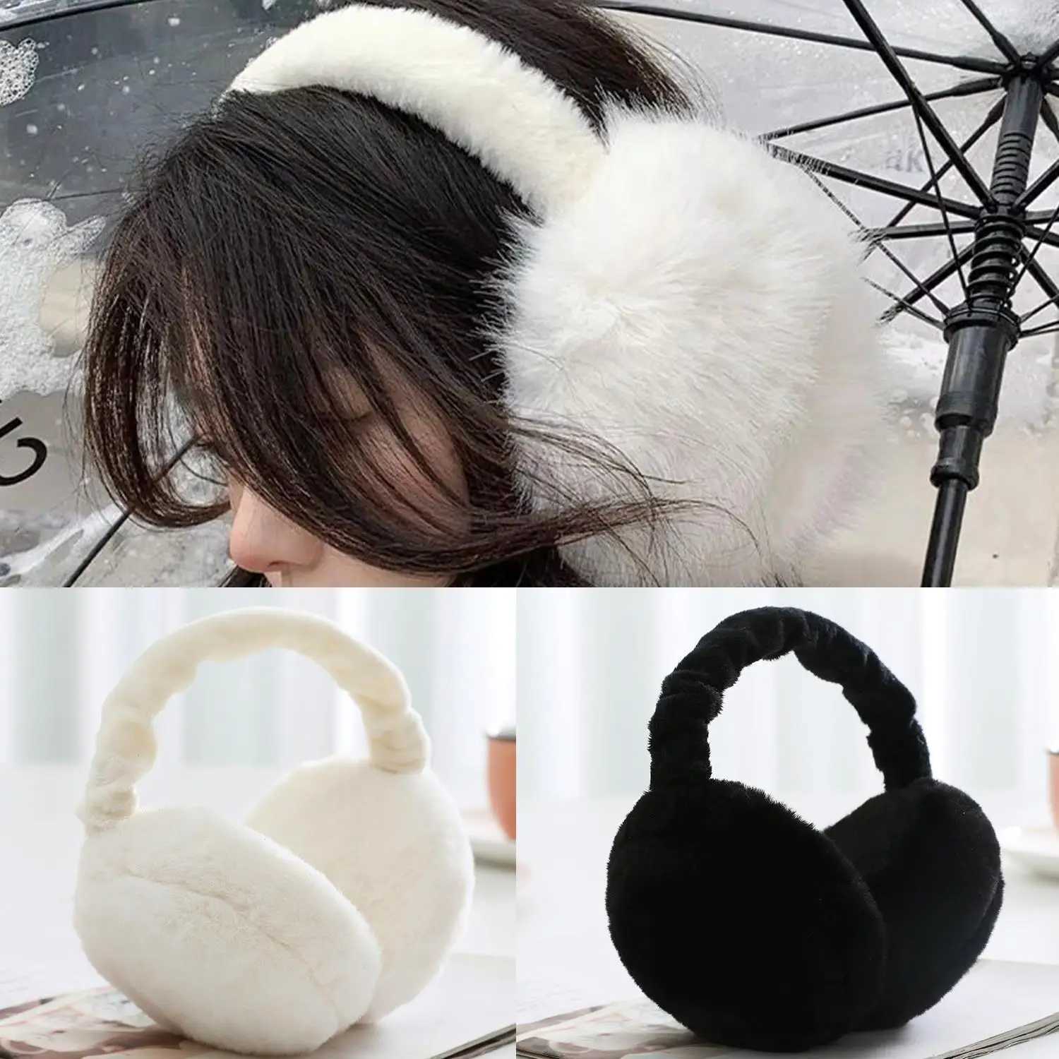 Autumn Winter Cold Protection Earmuffs Women Men Fashion Ear Warmer Black White Plush Foldable Ear Muffs Adjustable EarflXJ241126