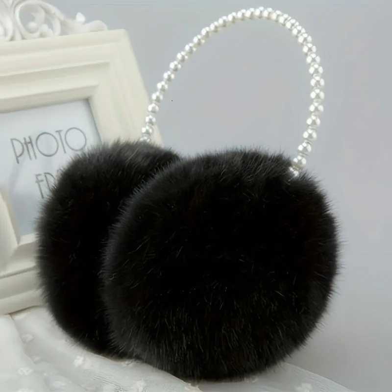 Faux Pearl Hoop Plush Headband Elegant Solid Color Fluffy Earmuffs Thick Coldproof Ear Warmer For Women GirlsXJ241126