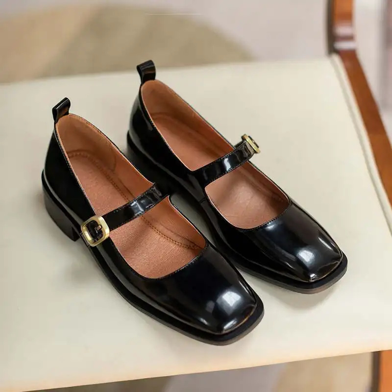 Krazing Pot 2024 Genuine Leather Square Toe Med Heel Spring Shoes Mature Sweet Dating Buckle Strap Mary Janes Women Pumps L3f4 241126