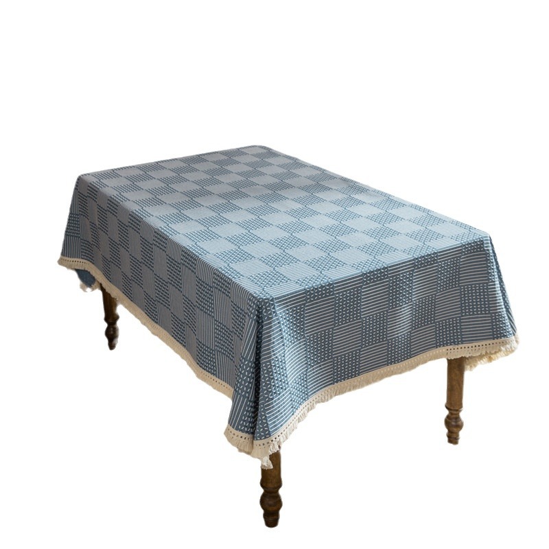 Geometric Tablecloth Line Plaid Polyester Jacquard Fringed Rectangular Dining Table Coffee Table Tablecloth Cover Towel