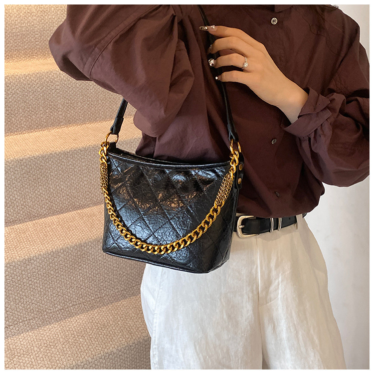 Fashionable Versatile For Bags Handbags Women Autumn And Winter, Design, Diamond Grid Chain Shoulder Crossbody Bag, Bucket Bag Designer