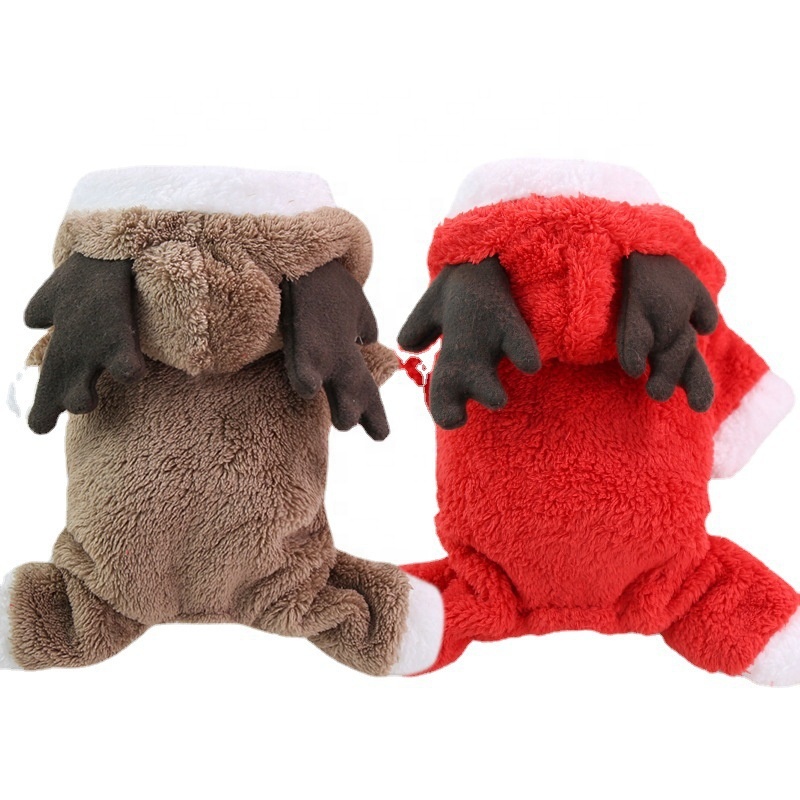 Autumn Winter Christmas Festival four legs thick fleece warm button dog pet cat clothes decoration supplies