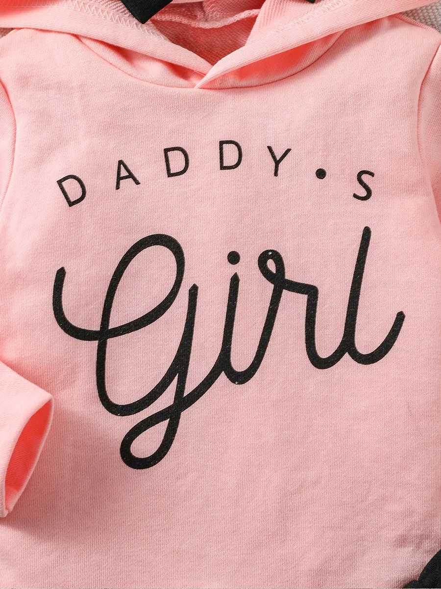 Clothing Sets Baby girl Pink Long Sleeve Hooded casual and cute autumn letter printing Pantsuit Outdoor Set H241126