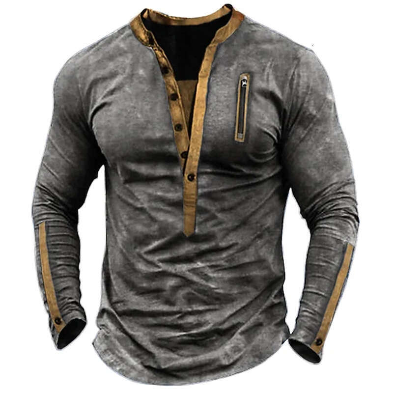 Summer Men's Outdoor Tactical Zipper Contrasting Color Henry T-Shirt B4