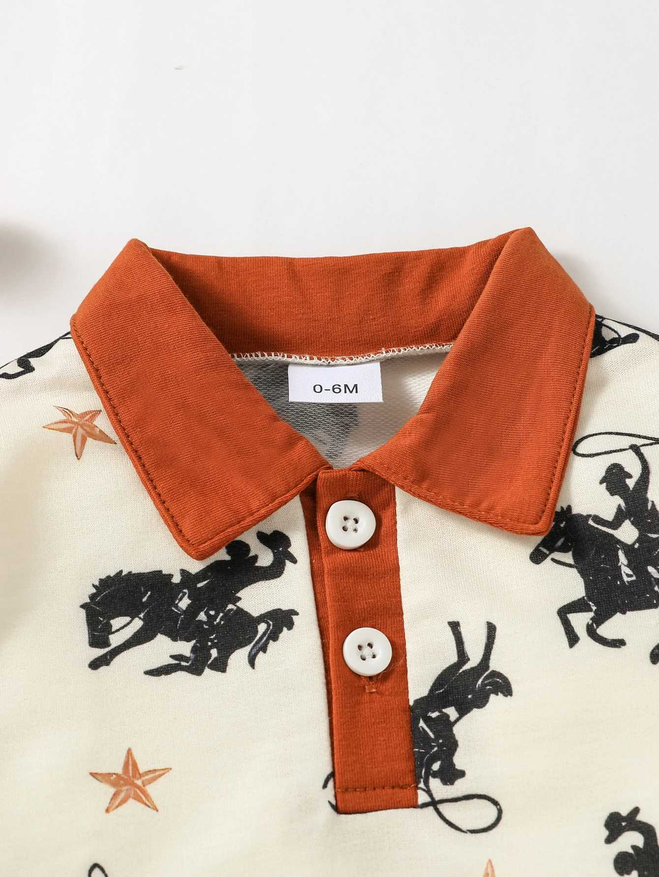 Clothing Sets Baby Boys 2pcs Cartoon Horse Turn-down Collar Fall Long Sleeve Top+ Trousers Pantsuit For Children Clothing Dailywear H241126
