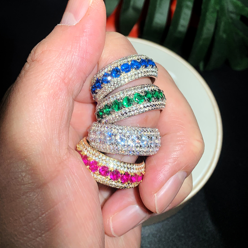 New Bling Round CZ Charm Ring Silver Color Iced Out Cubic Zirconia Finger Men Men Fashion Hip Hop Punk Jewelry