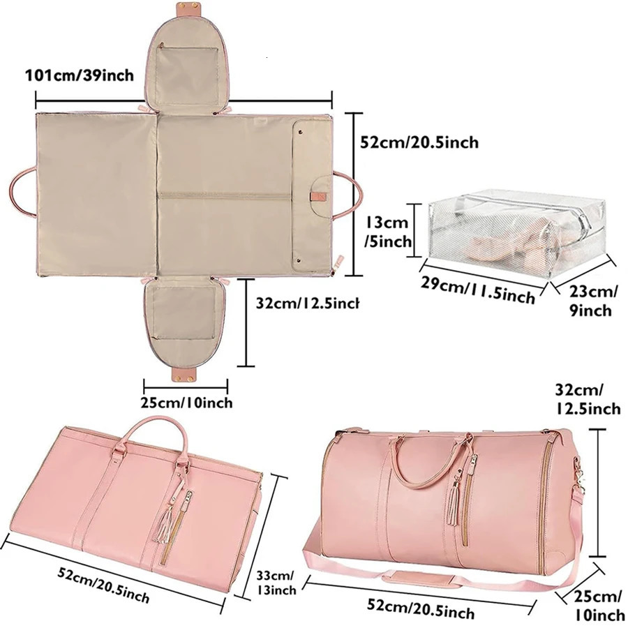 PU Carry On Garment Bag Fashion Folding Suit Storage Bag Large Capacity 55L Waterproof Weekend Multi Handbag Travel Sport Bag 241114