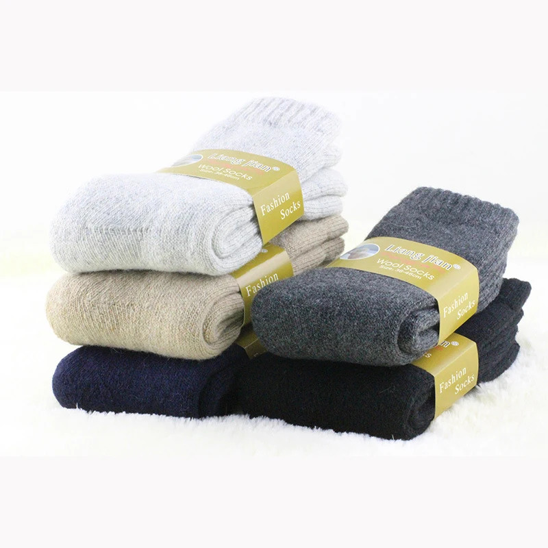 1 set=3 pairs=6 wool socks Warm socks with thick velvet solid color thick winter wool socks Mens socks Winter 241126